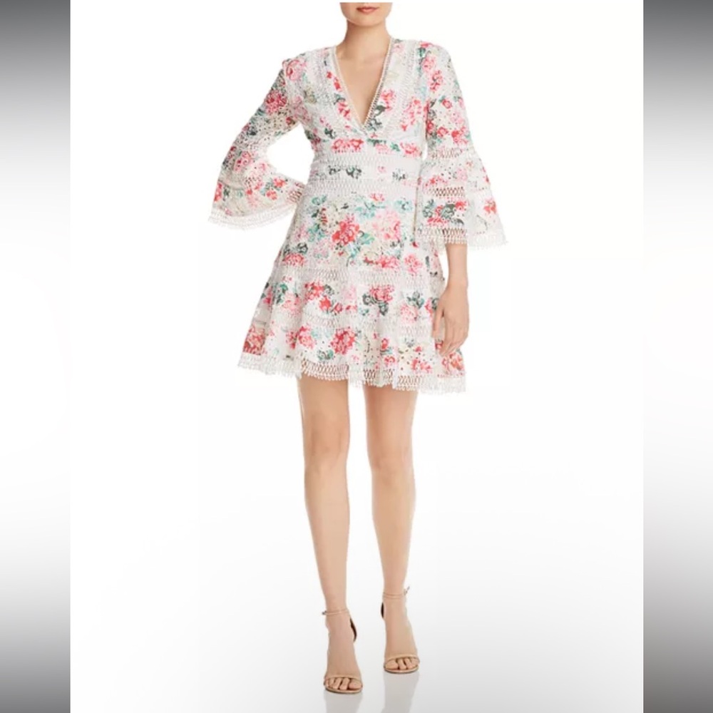 AQUA Bloomingdale’s Exclusive Floral Eyelet & Lace Tiered Midi Dress – Size XS”